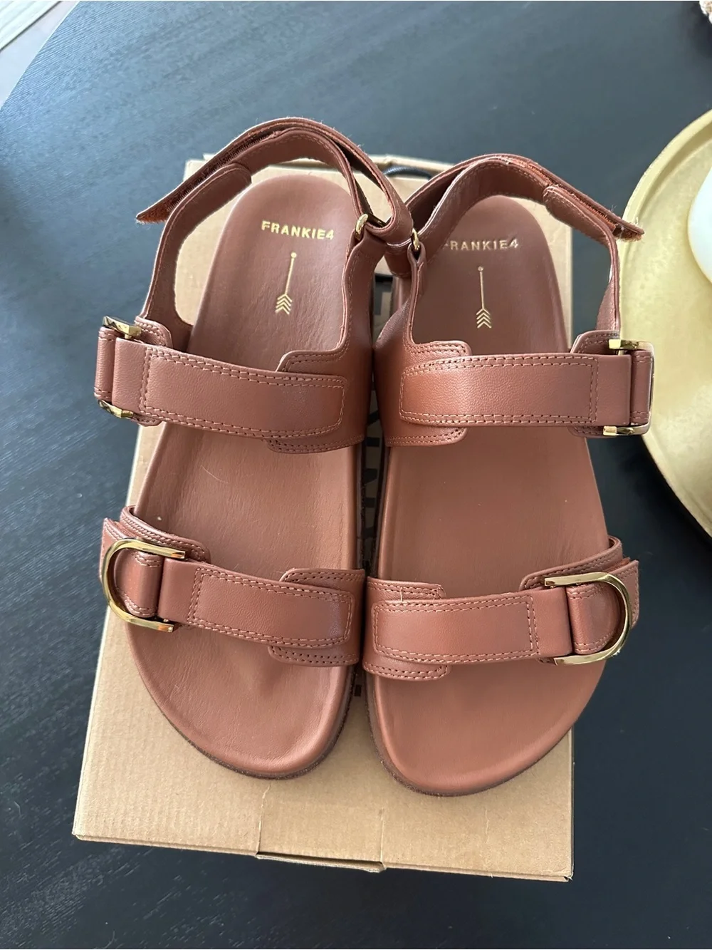 Thompson || - Brown Leather Double-Buckle Womens Sandals